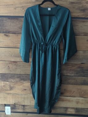 twik Deep Teal V-Neck Drawstring High-Low Dress